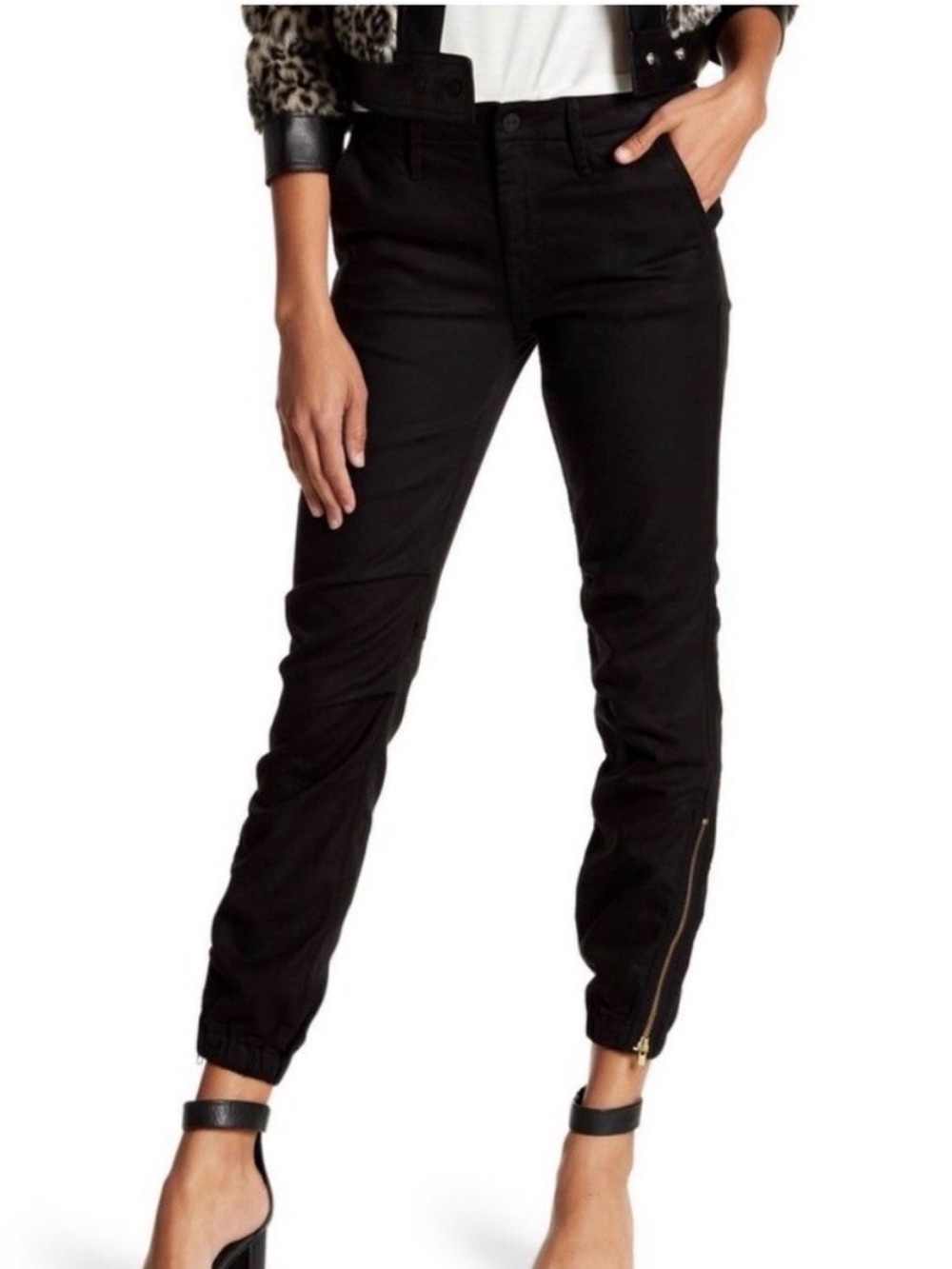 MOTHER The Misfit A Walk In The Park Black Ankle Zip Jogger Pants Size 27
